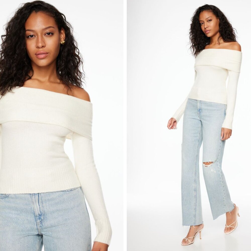 *Dynamite Heavenlyarn™ Off Shoulder Yarn Cream  Sweater